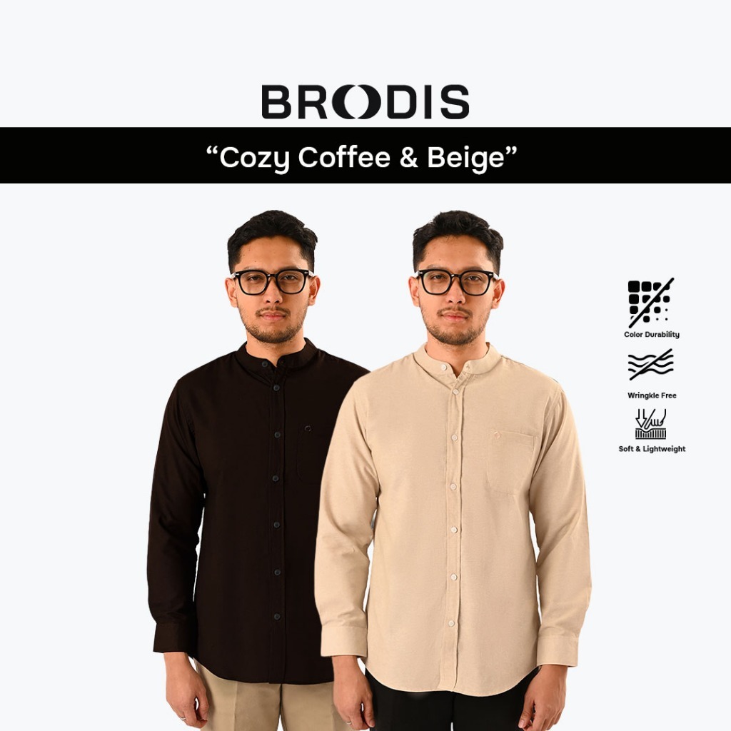 [BUNDLING 2 PCS] Broodis - Cozy Koko Shanghai Lengan Panjang Oxford Coffee + Beige