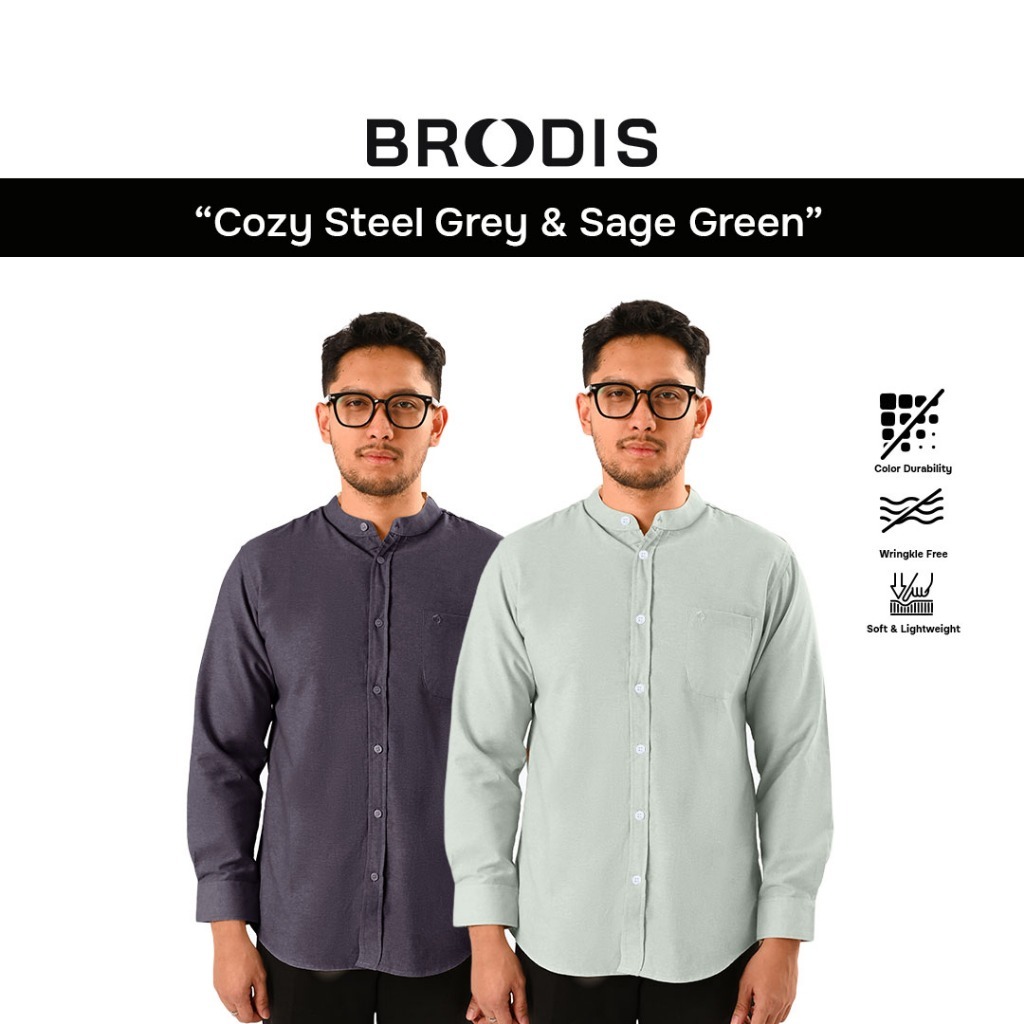 [BUNDLING 2 PCS] Broodis - Cozy Koko Shanghai Lengan Panjang Oxford Blueish + Sky Blue