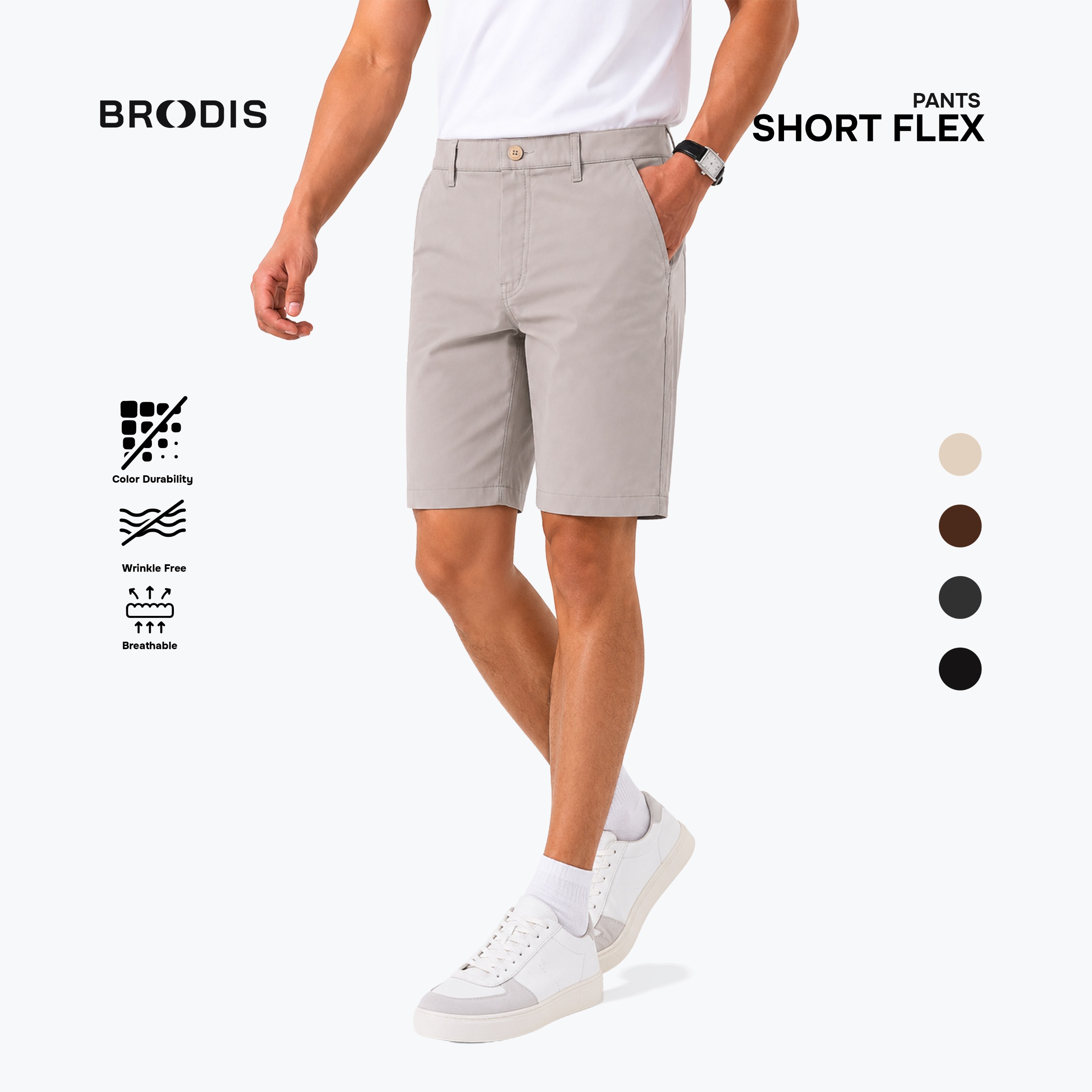 Broodis - Celana Pendek Pria Adem Anti Panas Stretch Nyaman Harian Short Flex - Earth Tones