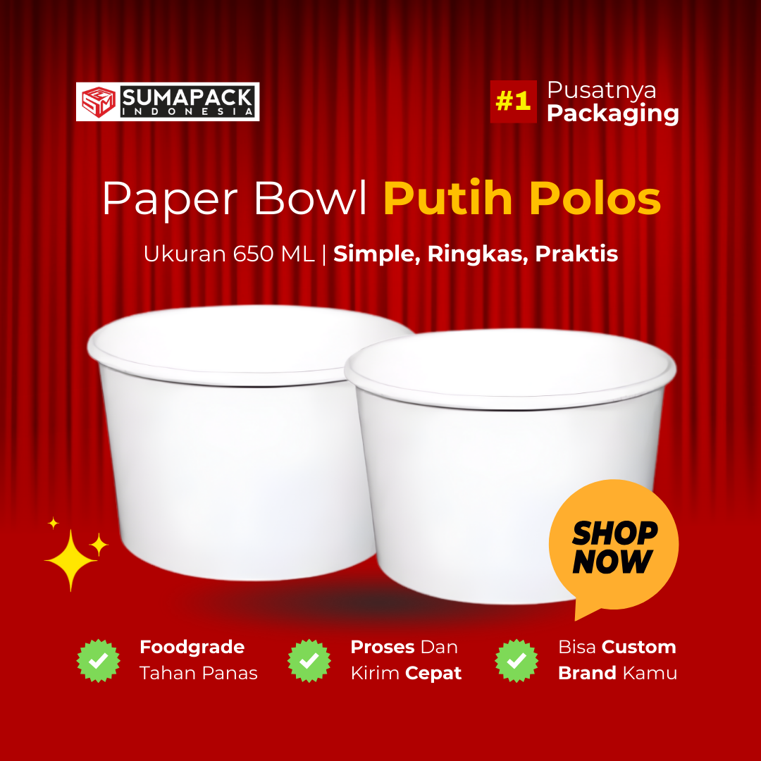 Paper Bowl Polos 650 / 800 / 950 ml — Food Grade, Microwave Safe, Tahan Panas dan Minyak, Kualitas Premium.