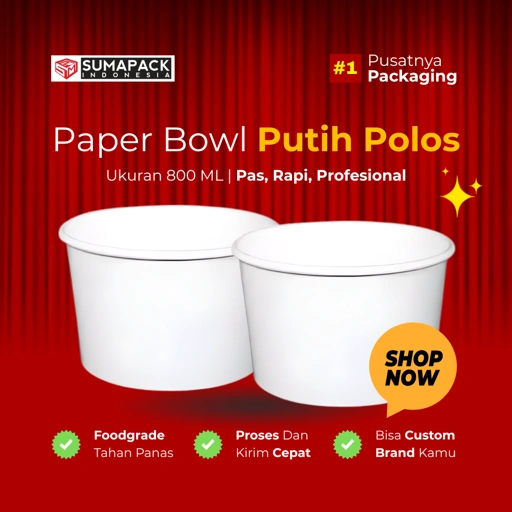 Image of Paper Bowl Polos 650 / 800 / 950 ml — Food Grade, Microwave Safe, Tahan Panas dan Minyak, Kualitas Premium.