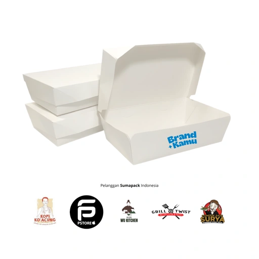 Image of Kotak Makan Kertas Large Custom Ivory Ramah Lingkungan & Tahan Bocor UMKM F&B