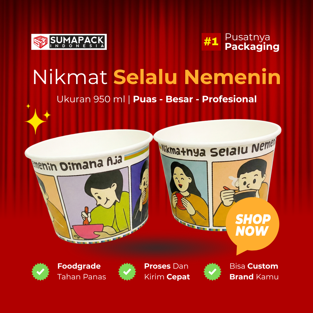 Paper Bowl Motif UMKM Ukuran 950 ml All Varian Min Order 50 Pcs Sumapack