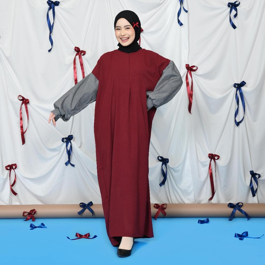 Zyeren Mix Square Dress - Gamis Big Size Busui - Dress Lengan Balloon - Gamis Sleting - Gamis Kekinian