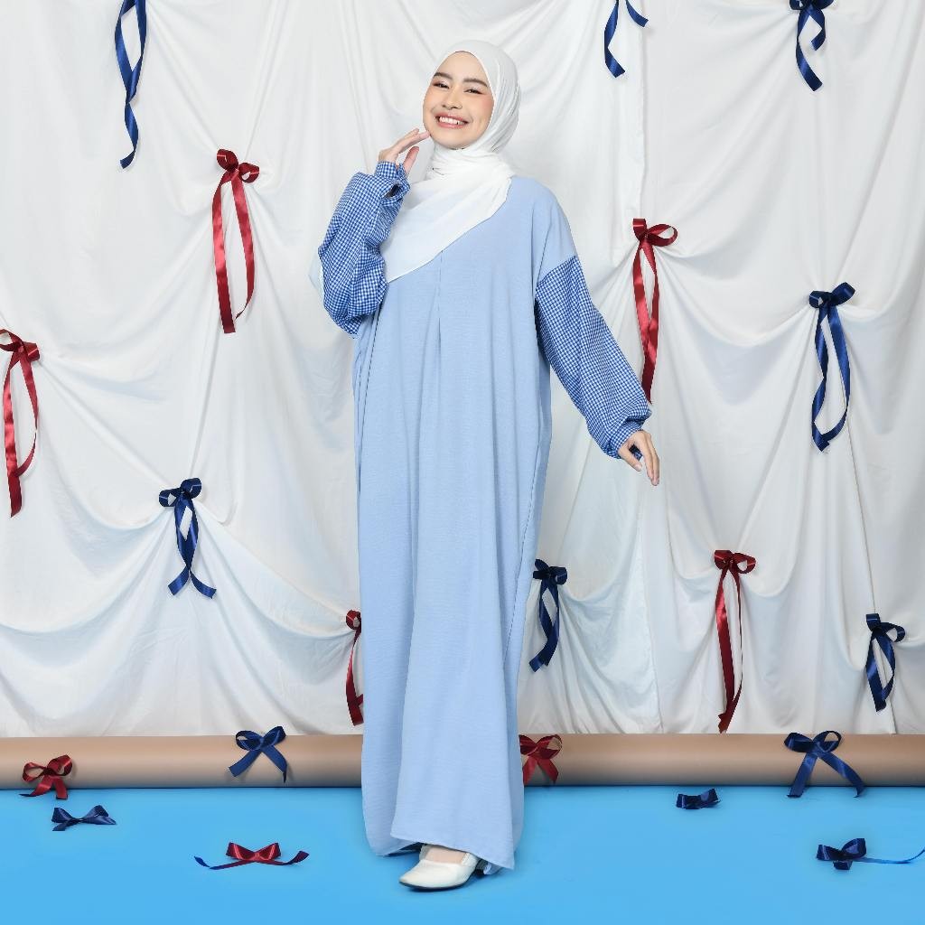 Zyeren Mix Square Dress - Gamis Big Size Busui - Dress Lengan Balloon - Gamis Sleting - Gamis Kekinian