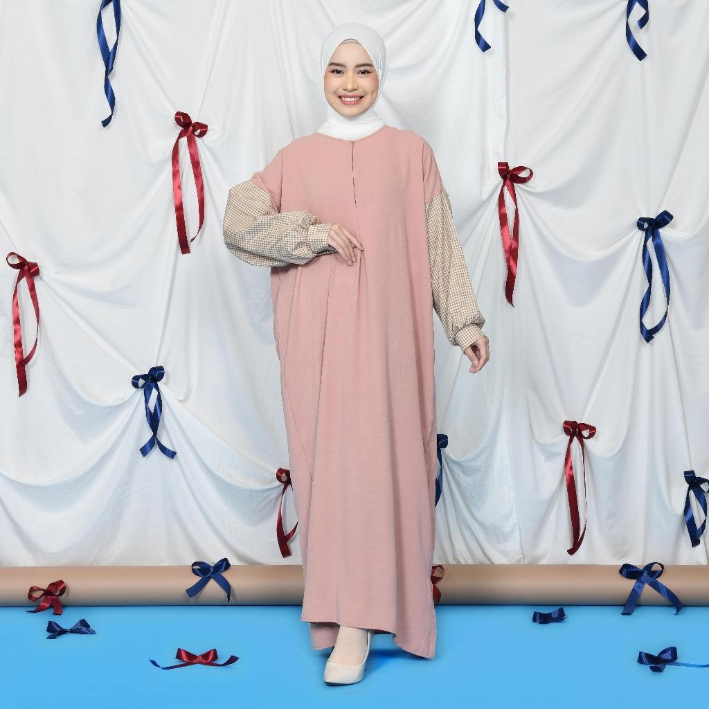 Zyeren Mix Square Dress - Gamis Big Size Busui - Dress Lengan Balloon - Gamis Sleting - Gamis Kekinian