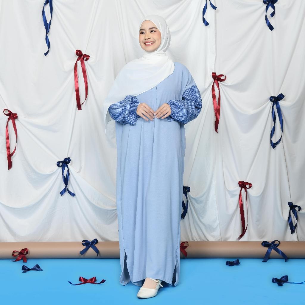 Zyeren Mix Square Dress - Gamis Big Size Busui - Dress Lengan Balloon - Gamis Sleting - Gamis Kekinian