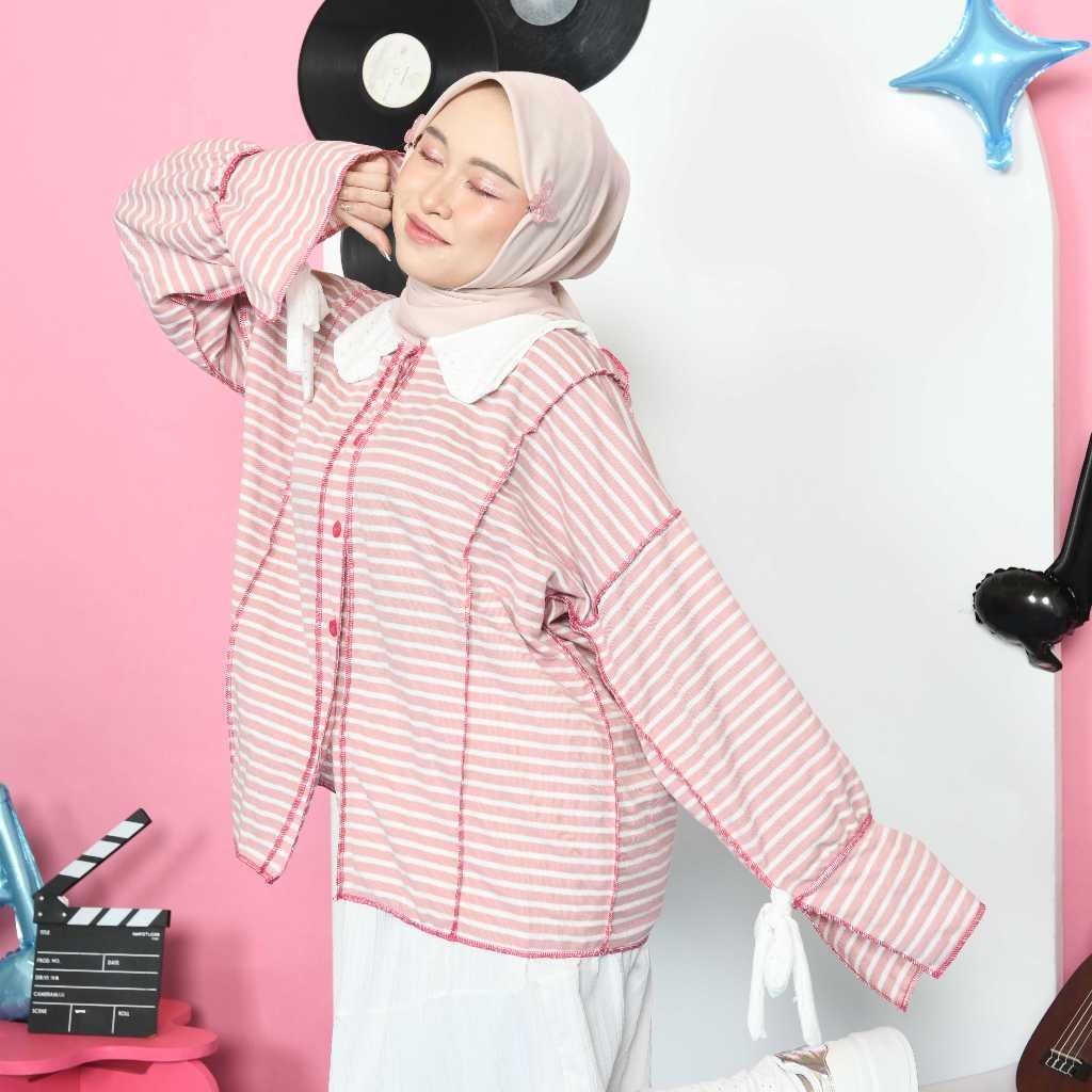 PAA Geulis Playfull Tops – Atasan Wanita Kekinian – Outer Kancing Lengan Panjang