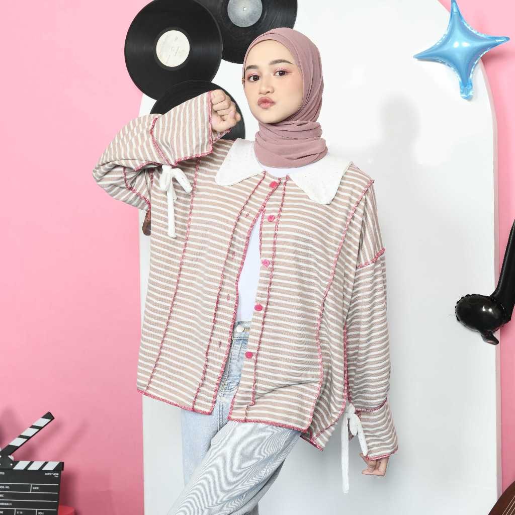 PAA Geulis Playfull Tops – Atasan Wanita Kekinian – Outer Kancing Lengan Panjang