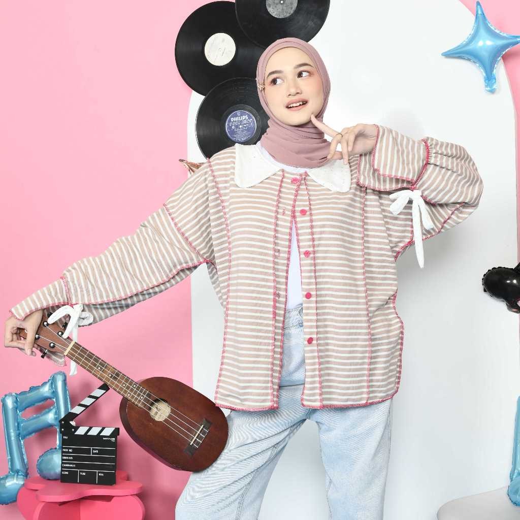 PAA Geulis Playfull Tops – Atasan Wanita Kekinian – Outer Kancing Lengan Panjang