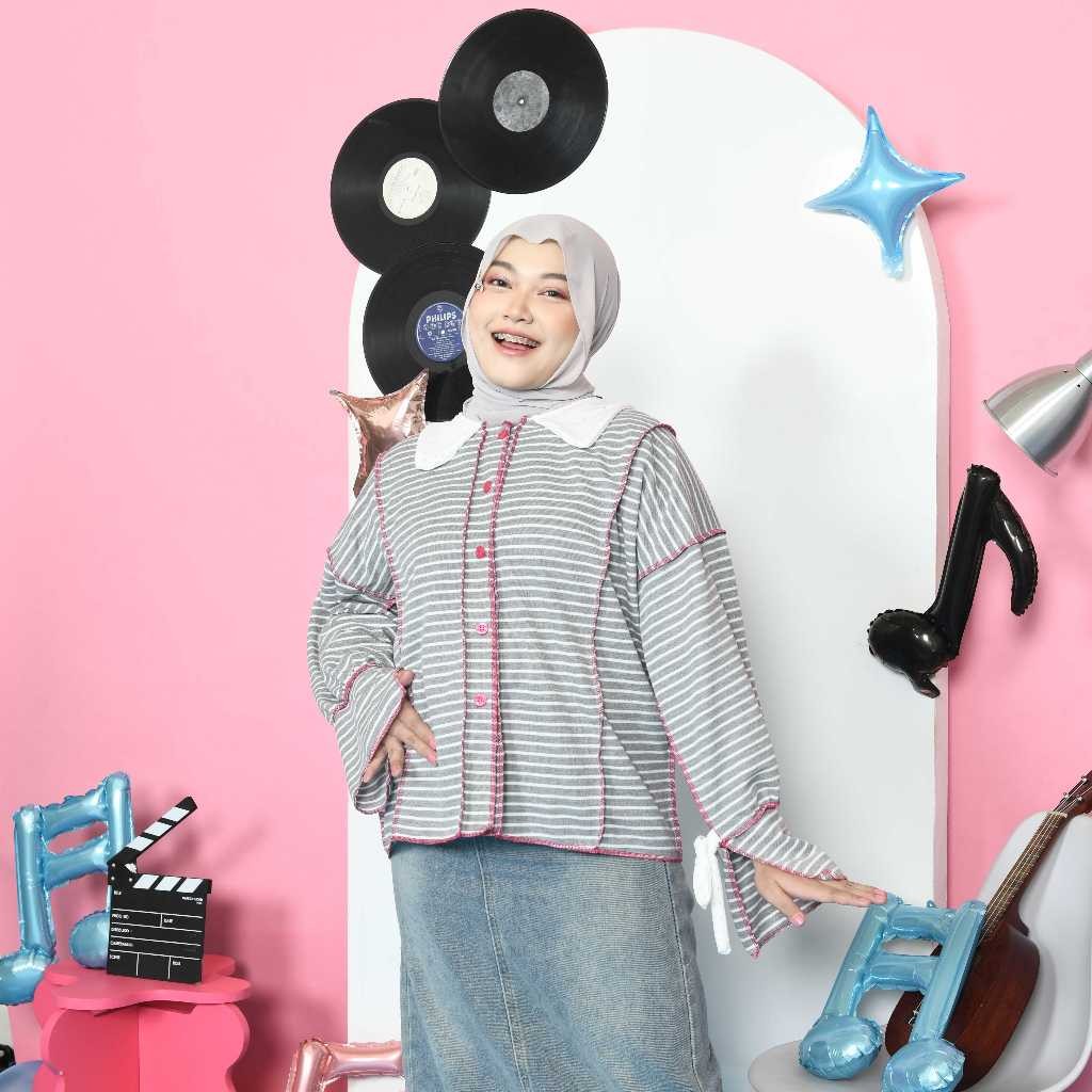 PAA Geulis Playfull Tops – Atasan Wanita Kekinian – Outer Kancing Lengan Panjang