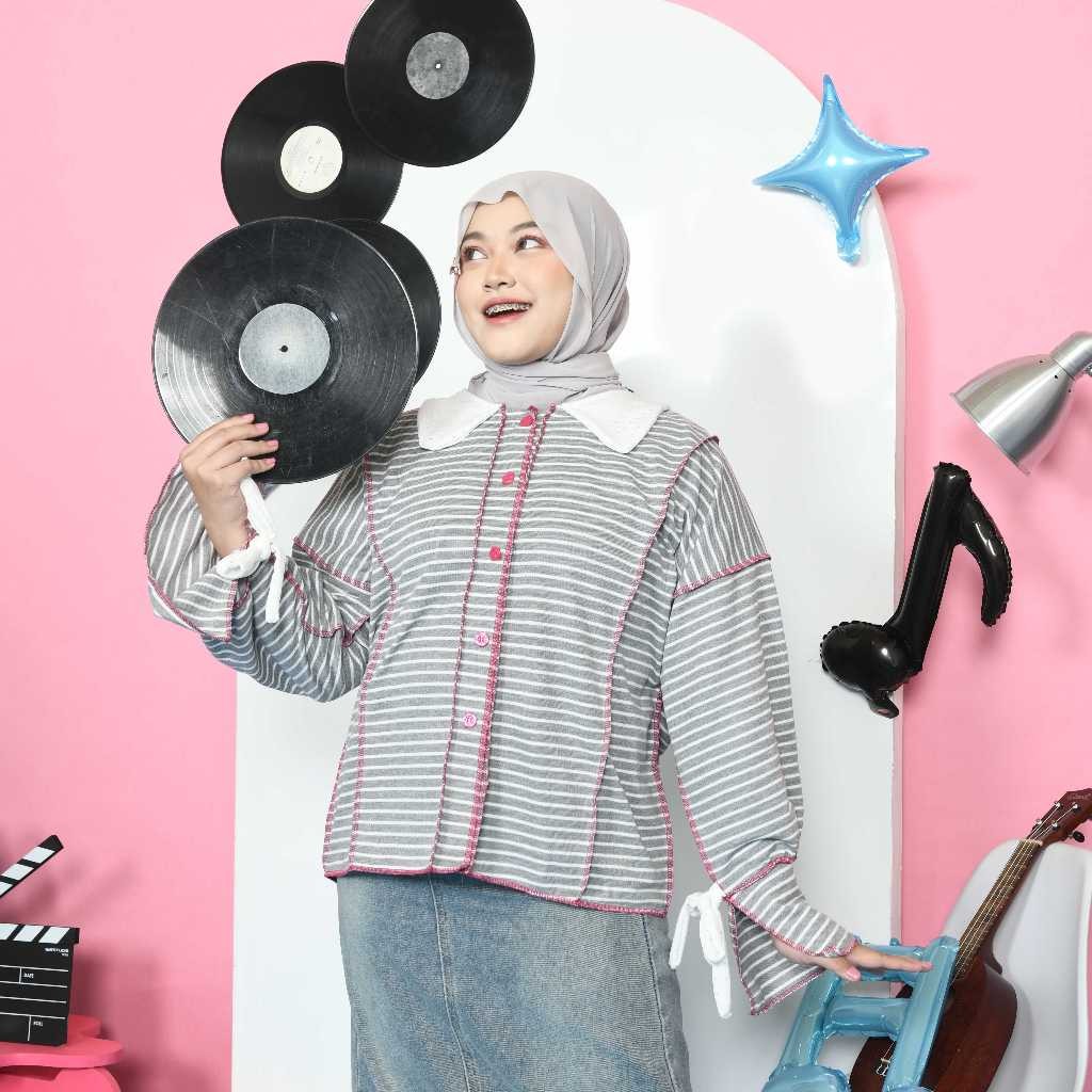 PAA Geulis Playfull Tops – Atasan Wanita Kekinian – Outer Kancing Lengan Panjang
