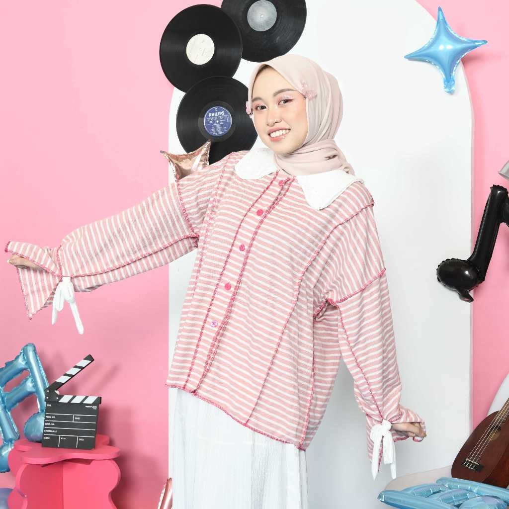 PAA Geulis Playfull Tops – Atasan Wanita Kekinian – Outer Kancing Lengan Panjang