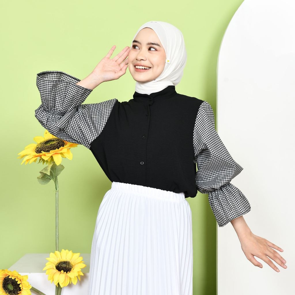 Deya Mix Square Shirt – Kemeja Wanita – Atasan Tangan Panjang