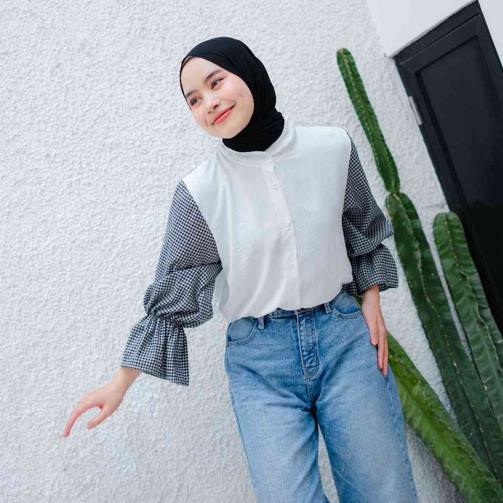 Deya Mix Square Shirt – Kemeja Wanita – Atasan Tangan Panjang