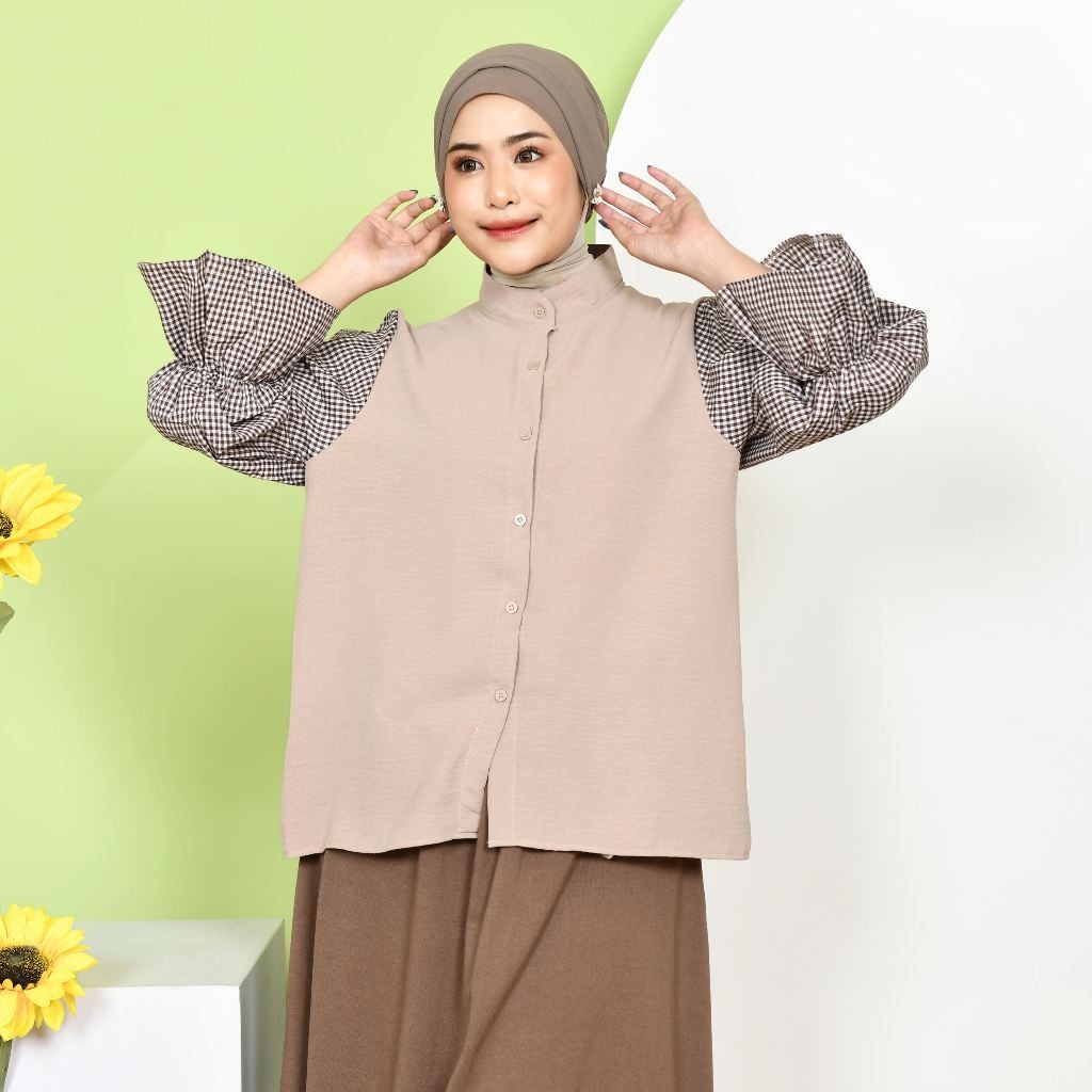 Deya Mix Square Shirt – Kemeja Wanita – Atasan Tangan Panjang