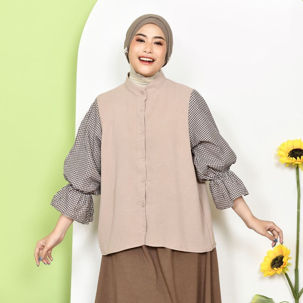 Deya Mix Square Shirt – Kemeja Wanita – Atasan Tangan Panjang
