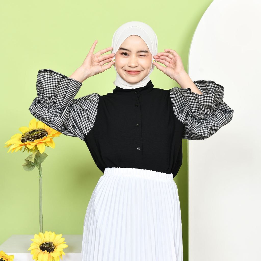 Deya Mix Square Shirt – Kemeja Wanita – Atasan Tangan Panjang