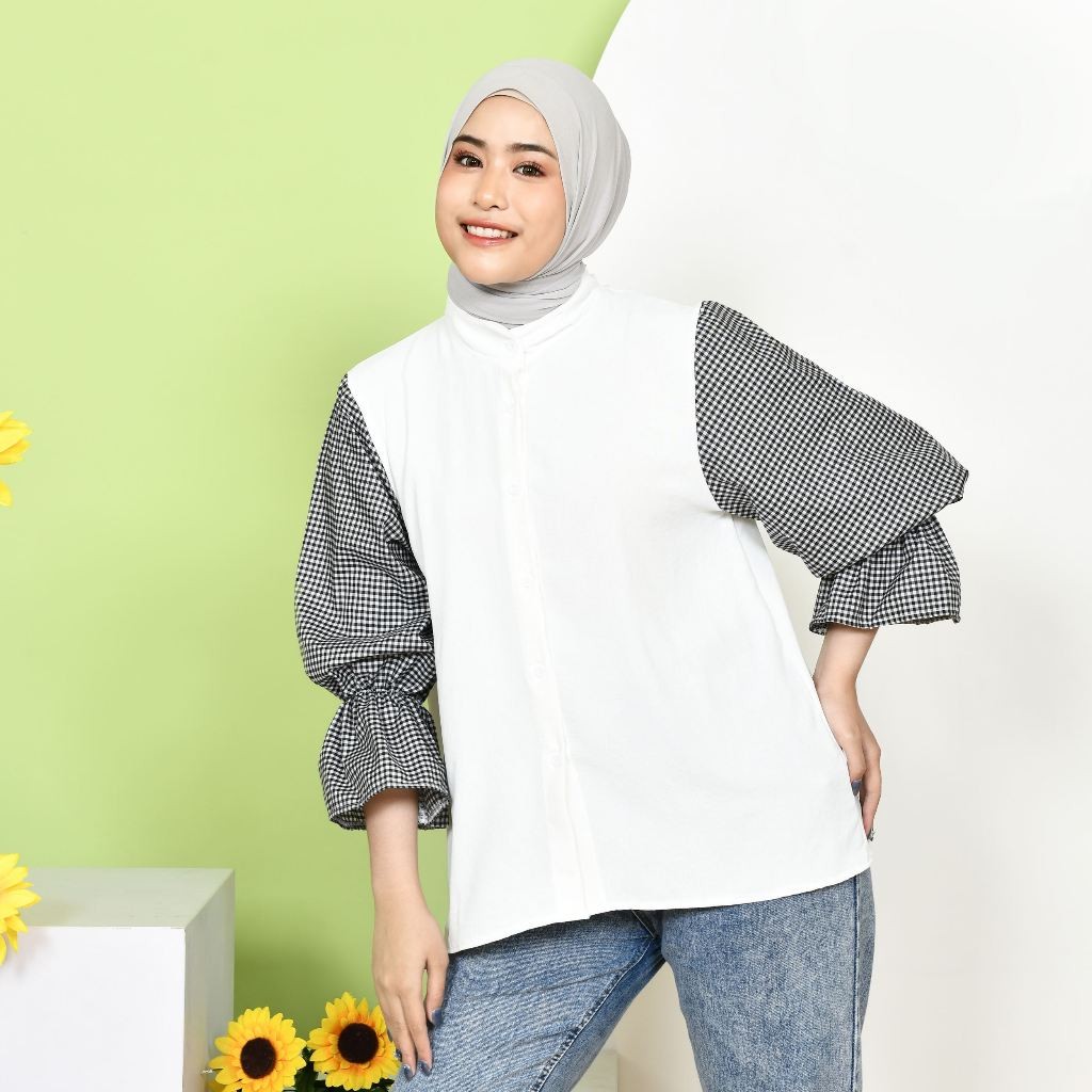 Deya Mix Square Shirt – Kemeja Wanita – Atasan Tangan Panjang