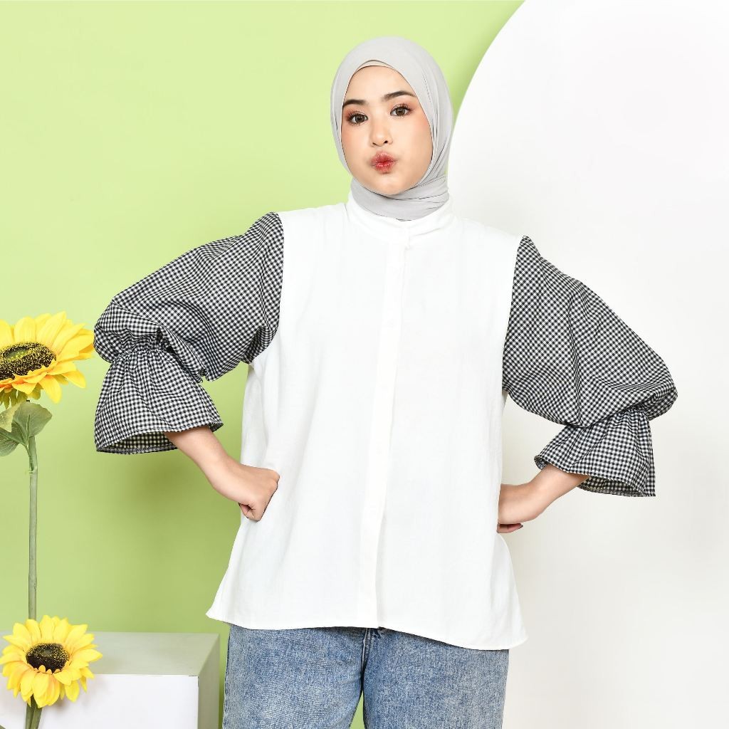 Deya Mix Square Shirt – Kemeja Wanita – Atasan Tangan Panjang
