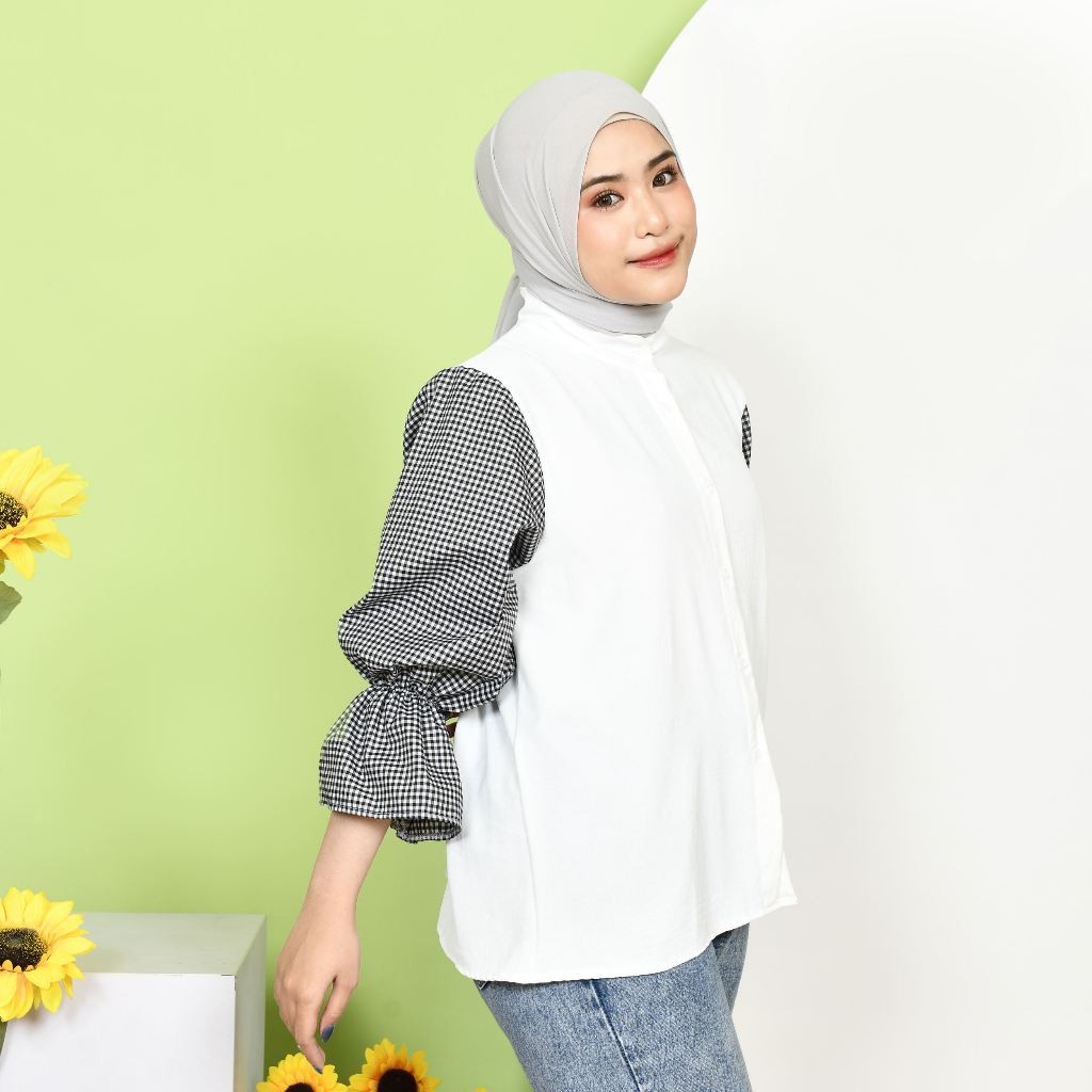 Deya Mix Square Shirt – Kemeja Wanita – Atasan Tangan Panjang