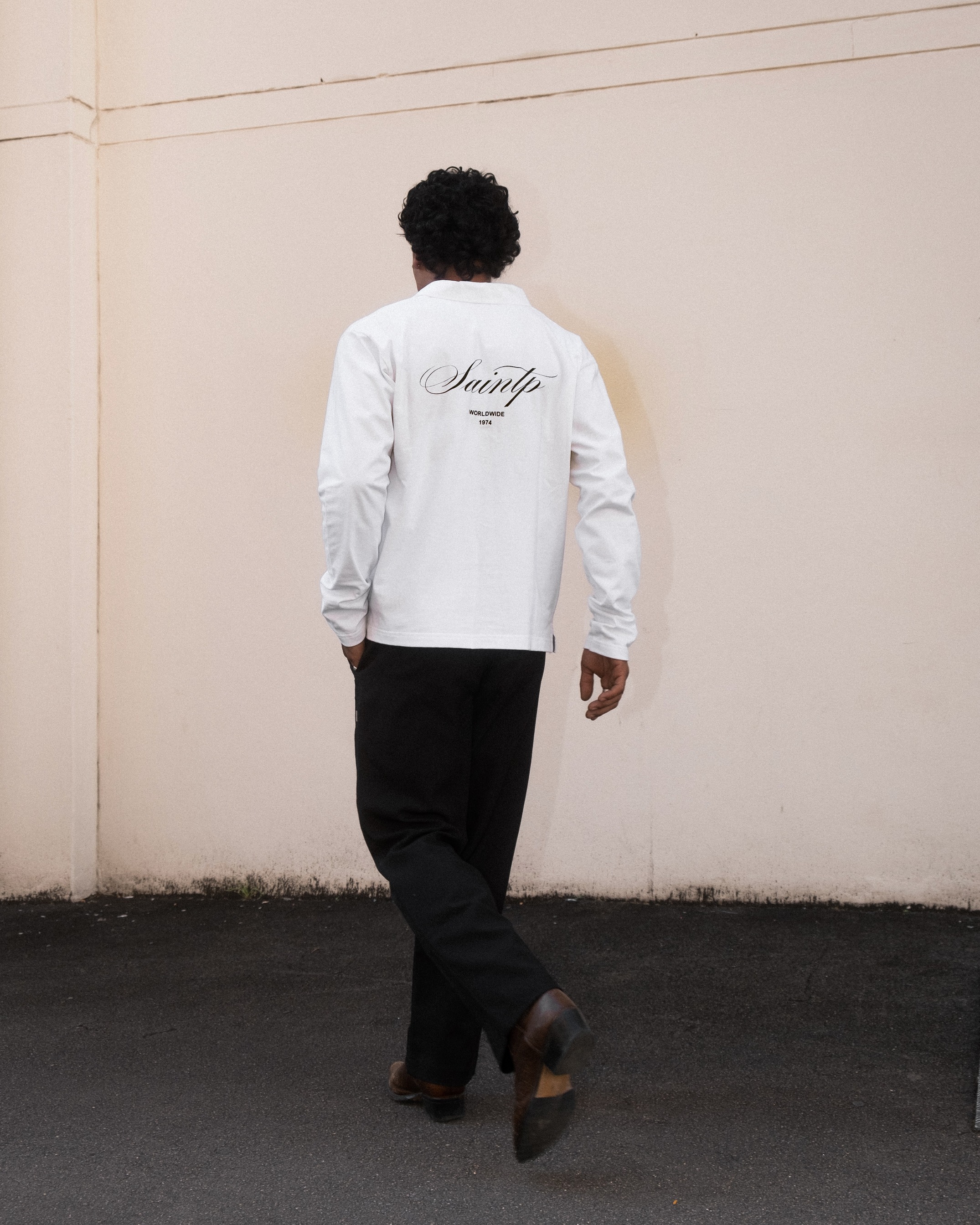 Long Sleeve Polo Shirt (White)