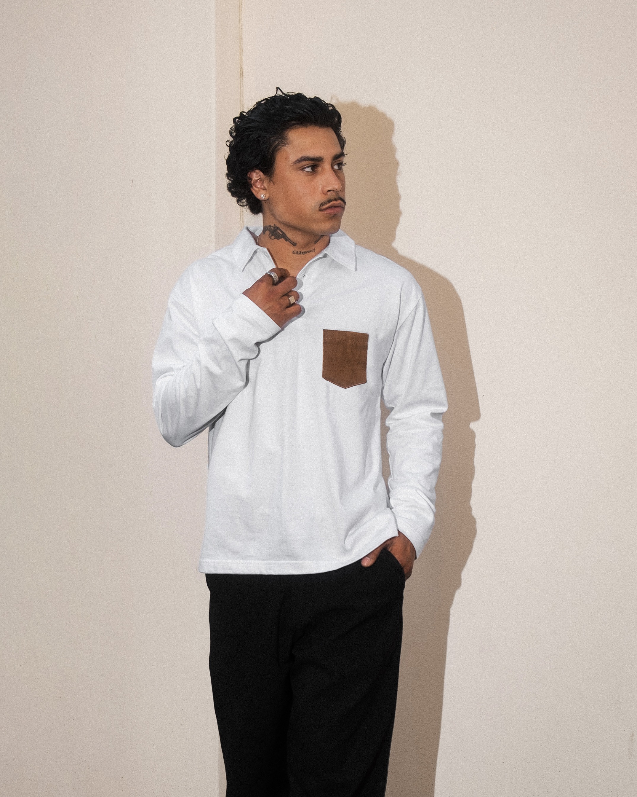 Long Sleeve Polo Shirt (White)