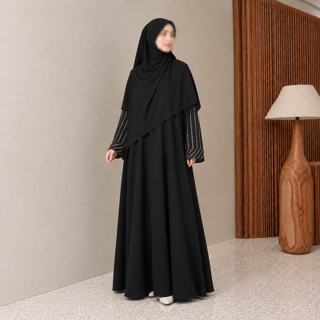 Abaya Hitam Mewah Elegan Jetblack Premium - Lana Abaya by KUPNAD