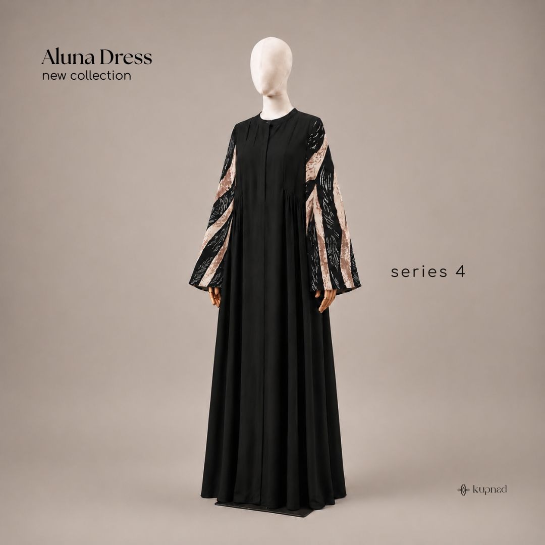 Abaya Hitam Elegan dan Mewah Wanita Rayon Natural Fabric - Aluna Dress by KUPNAD