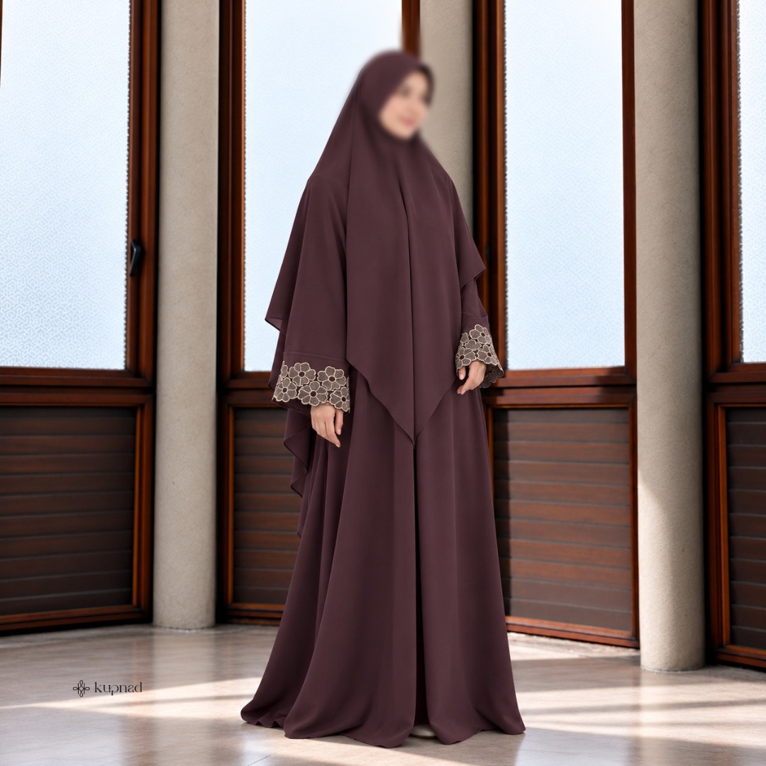 Abaya Bordir Bunga Lengan Mewah dan Elegan Busui Friendly - Sena Abaya by KUPNAD