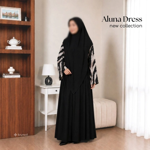 Abaya Hitam Elegan dan Mewah Wanita Rayon Natural Fabric - Aluna Dress by KUPNAD