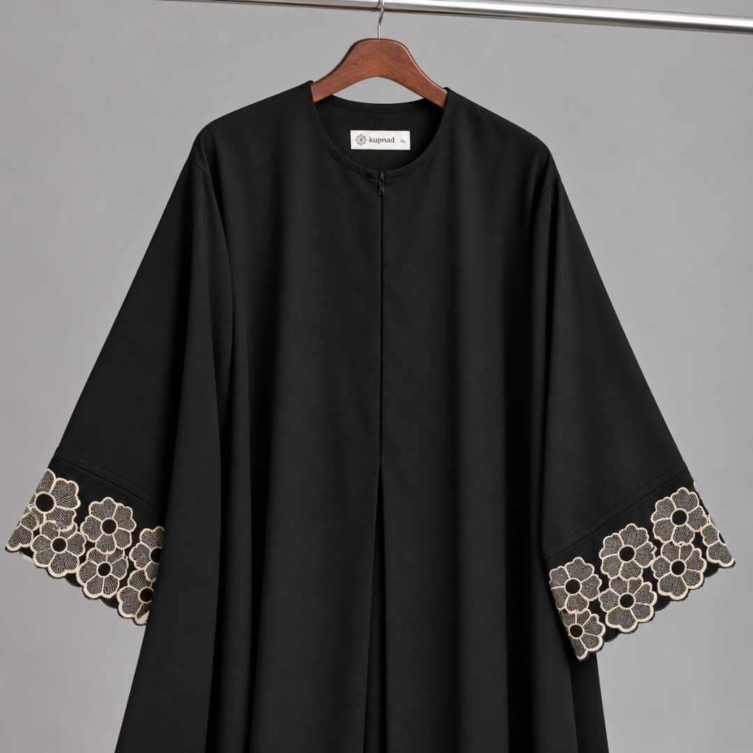 Abaya Bordir Bunga Lengan Mewah dan Elegan Busui Friendly - Sena Abaya by KUPNAD