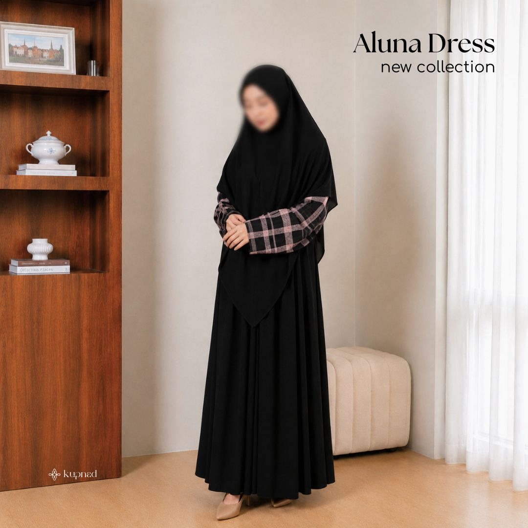 Abaya Hitam Elegan dan Mewah Wanita Rayon Natural Fabric - Aluna Dress by KUPNAD