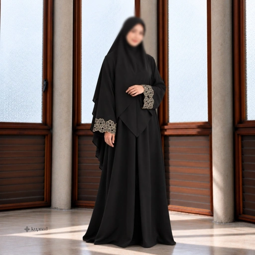 Abaya Bordir Bunga Lengan Mewah dan Elegan Busui Friendly - Sena Abaya by KUPNAD