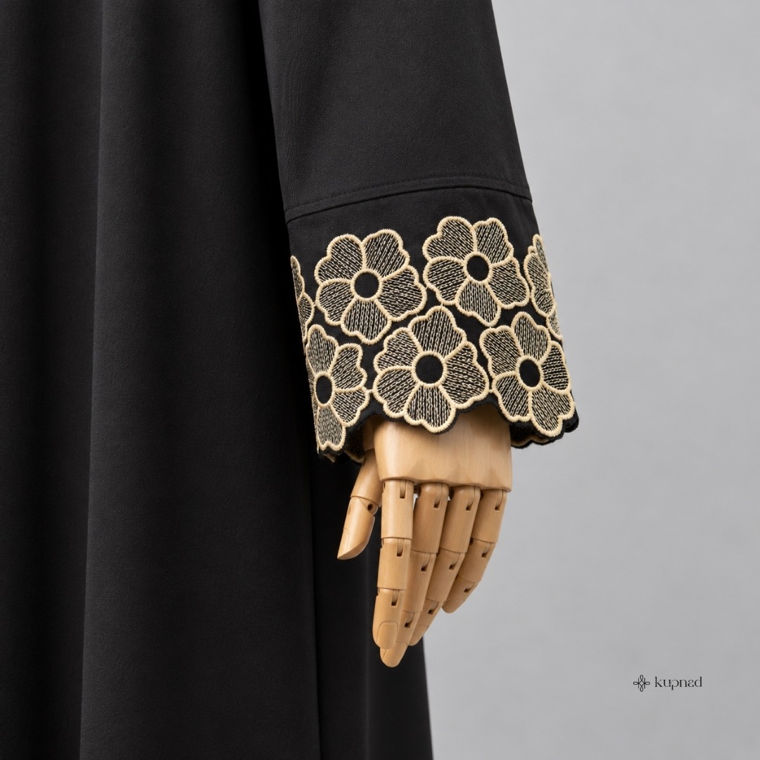 Abaya Bordir Bunga Lengan Mewah dan Elegan Busui Friendly - Sena Abaya by KUPNAD