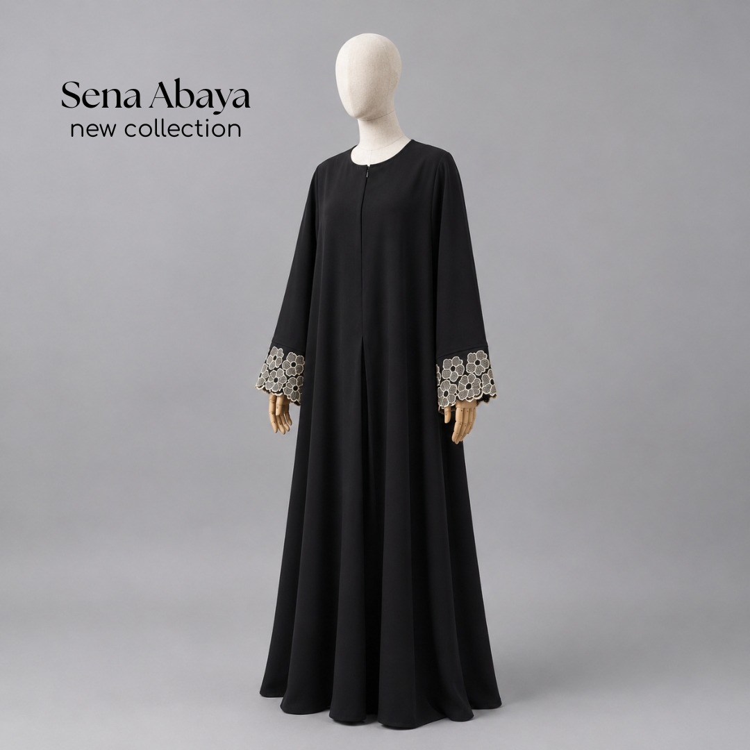 Abaya Bordir Bunga Lengan Mewah dan Elegan Busui Friendly - Sena Abaya by KUPNAD