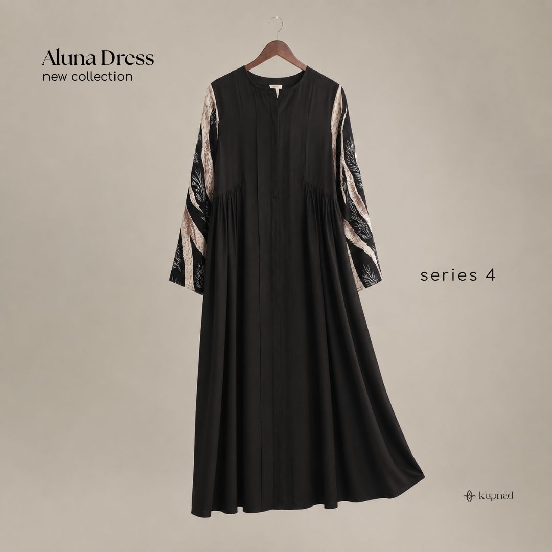 Abaya Hitam Elegan dan Mewah Wanita Rayon Natural Fabric - Aluna Dress by KUPNAD