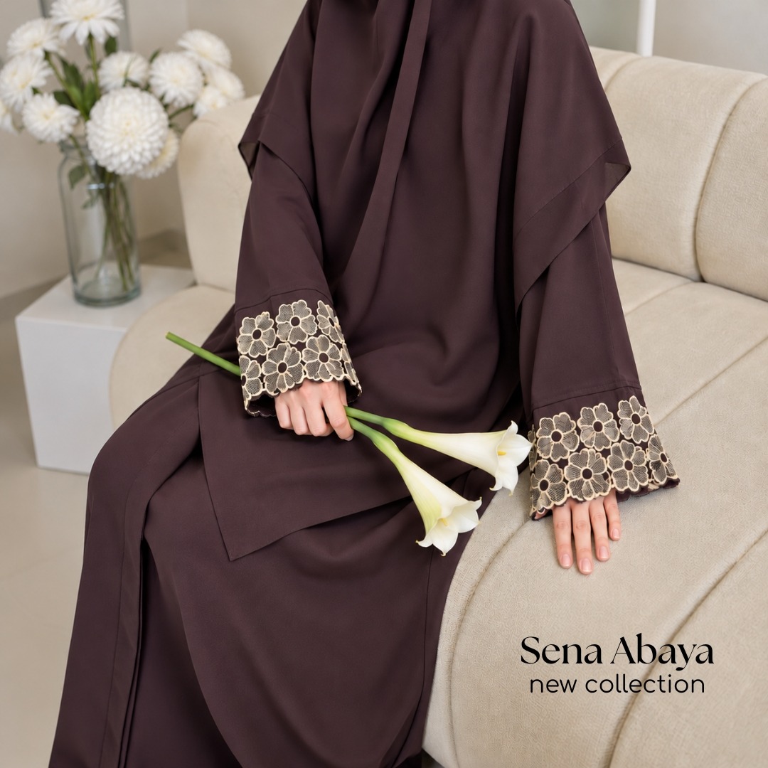 Abaya Bordir Bunga Lengan Mewah dan Elegan Busui Friendly - Sena Abaya by KUPNAD