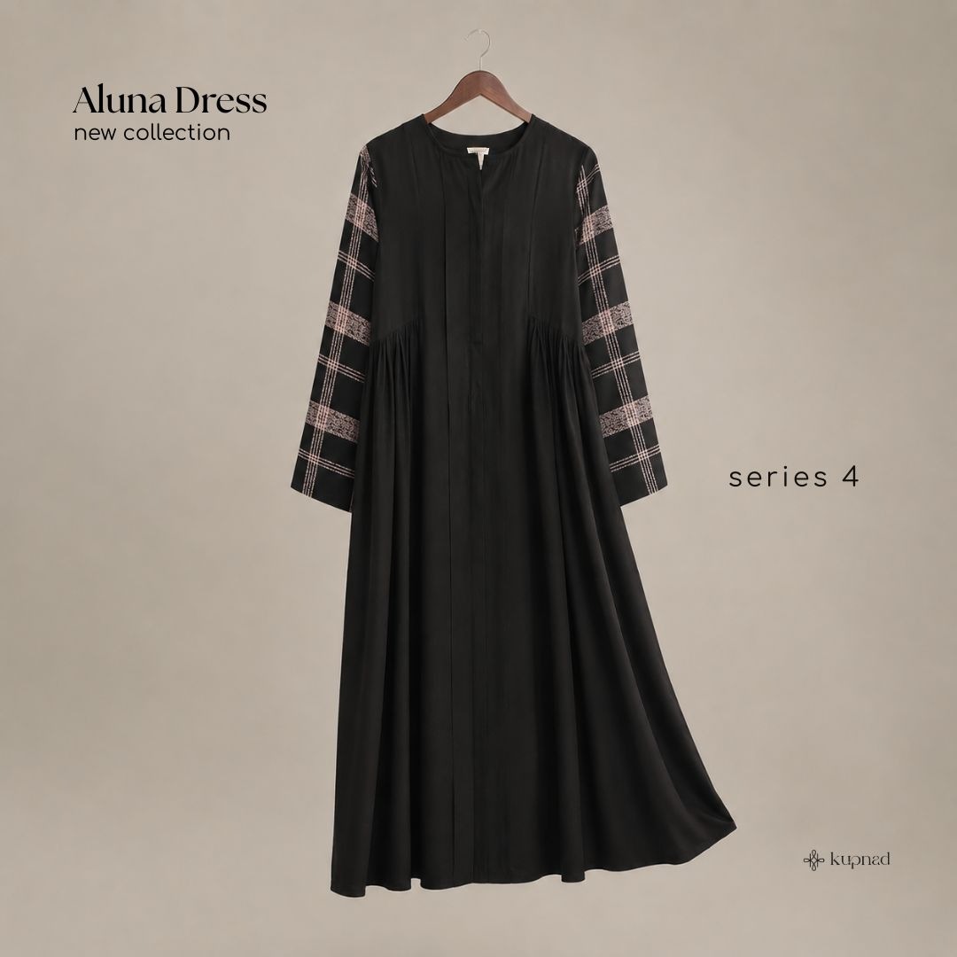 Abaya Hitam Elegan dan Mewah Wanita Rayon Natural Fabric - Aluna Dress by KUPNAD