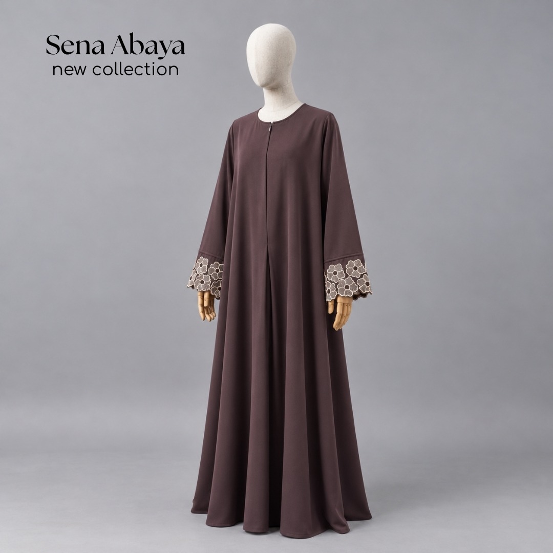 Abaya Bordir Bunga Lengan Mewah dan Elegan Busui Friendly - Sena Abaya by KUPNAD
