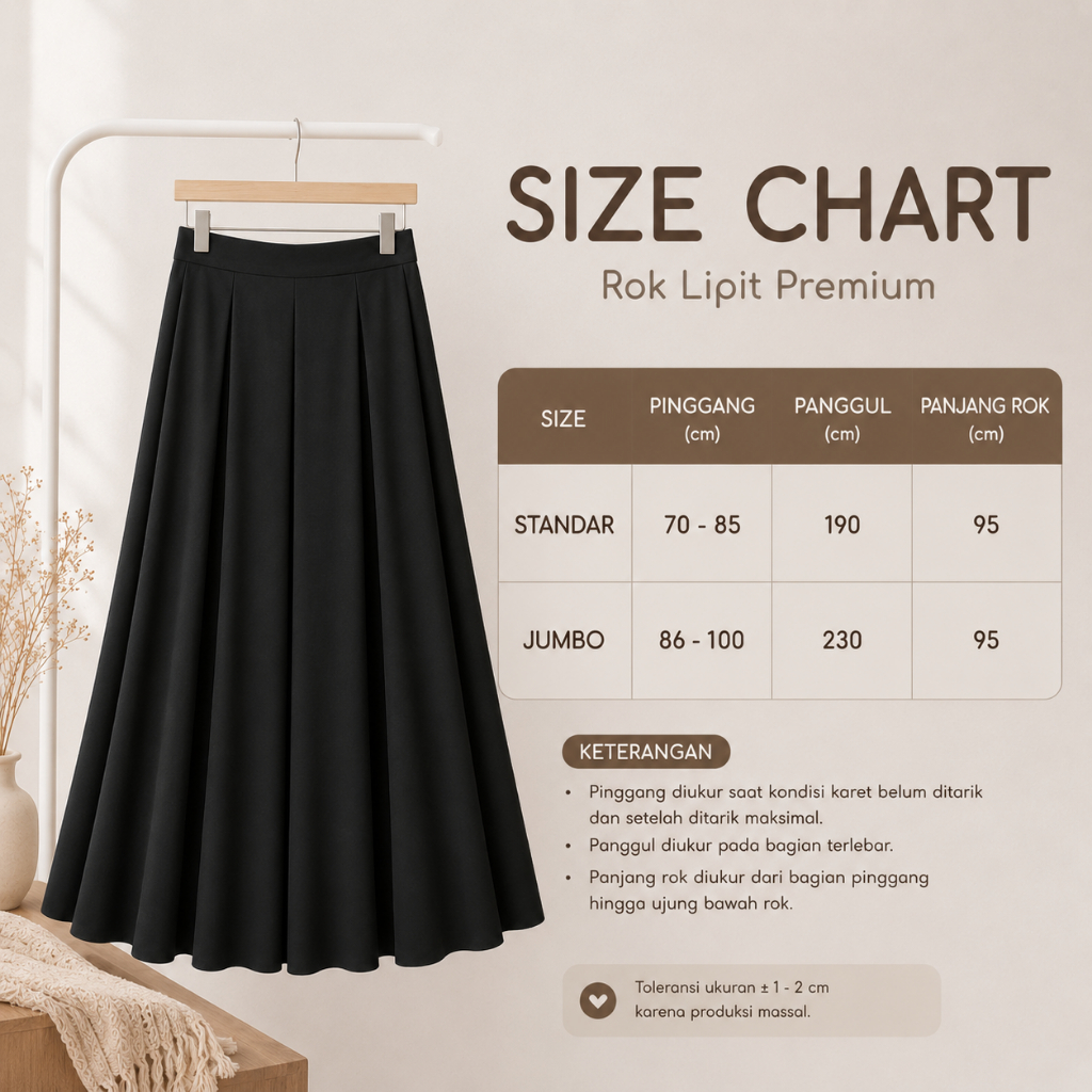 Rok Hitam Wanita Panjang A-Line Flare Premium | Ada Saku, Pinggang Karet, Ukuran Standar & Jumbo by KUPNAD