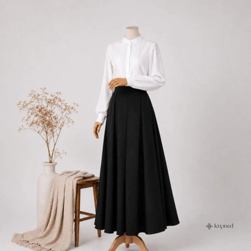 Image of Rok Hitam Wanita Panjang A-Line Flare Premium | Ada Saku, Pinggang Karet, Ukuran Standar & Jumbo by KUPNAD