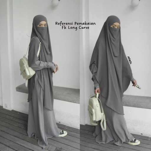 ⁠French Khimar Curve Long Mazen Anti UV