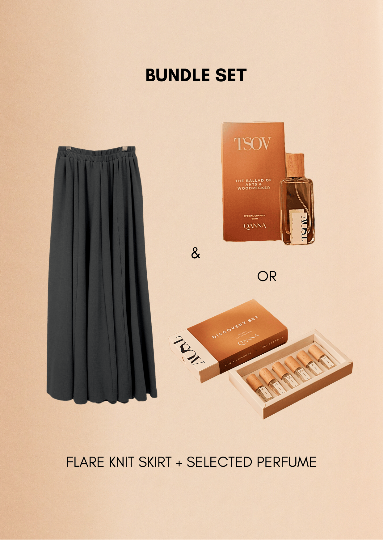 QANNA X TSOV - The Fifth Sense | Bundle Set Flare Knit Skirt & Parfum EDP Chapter 3 50ml / Discovery Set 6x5ml