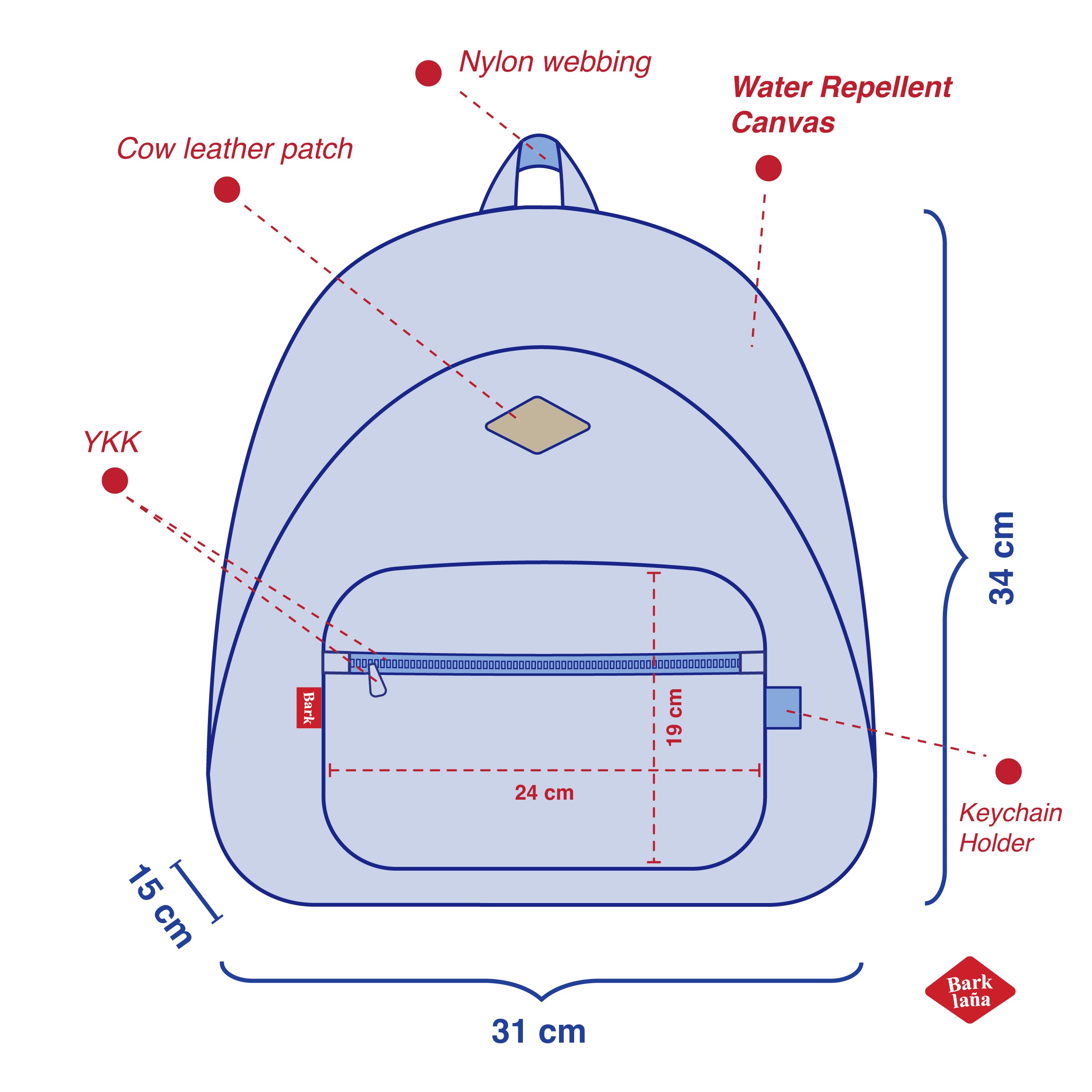 Barklana - School Backpack - Natuna Magenta - Water Repellent Canvas