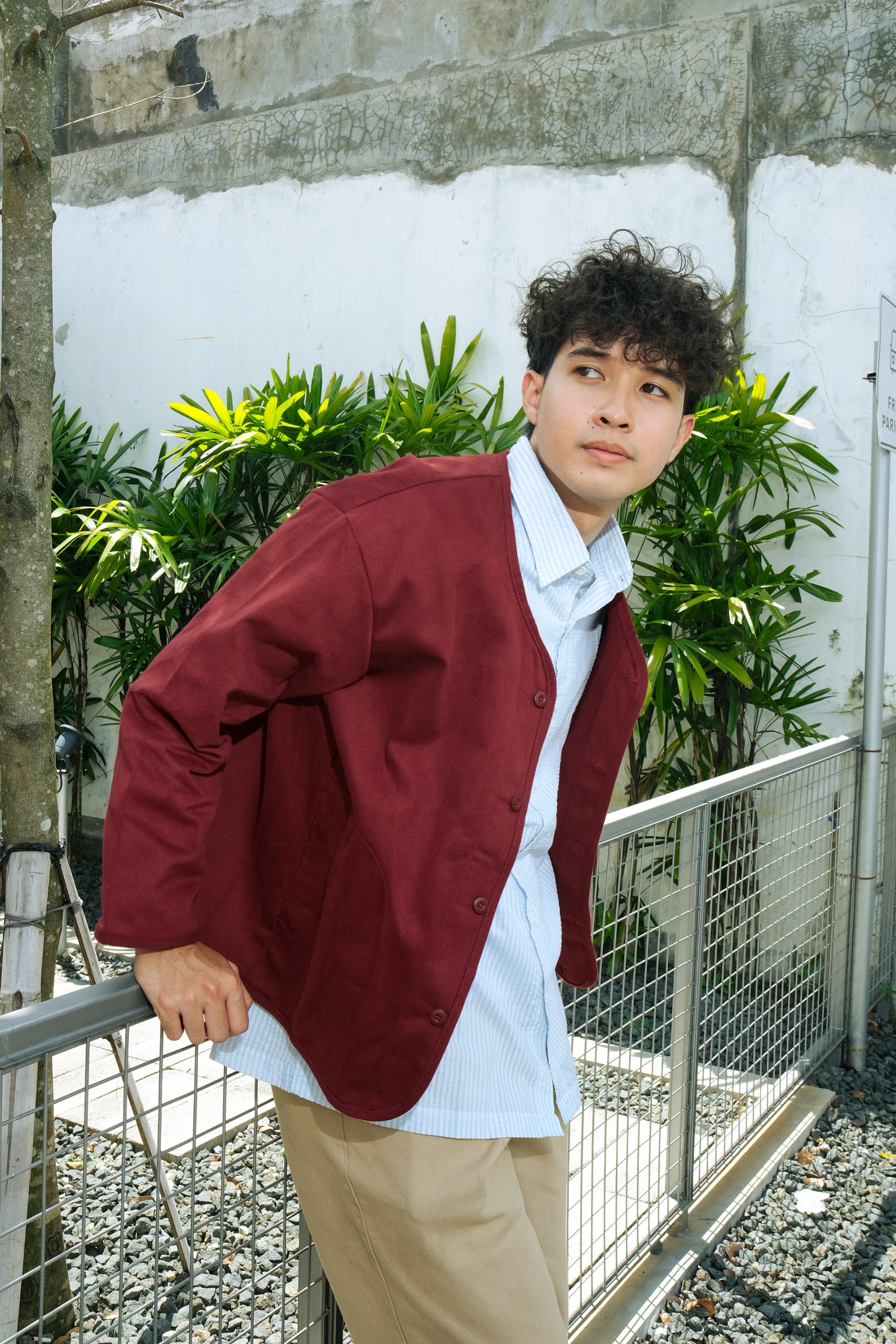 Barklana - Collarless Jacket - Maroon
