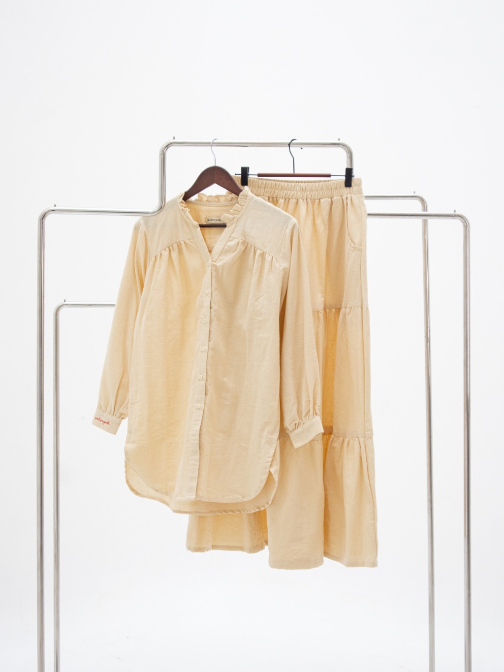 Aaleeyah - VIVIAN One Set Setelan Wanita Katun Linen (2in1, Tunik dan Rok)
