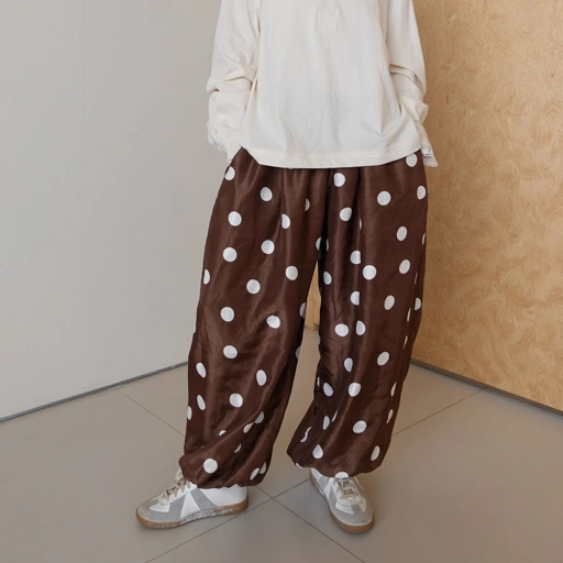 Image of Polkadot Baloon Pants in Brown