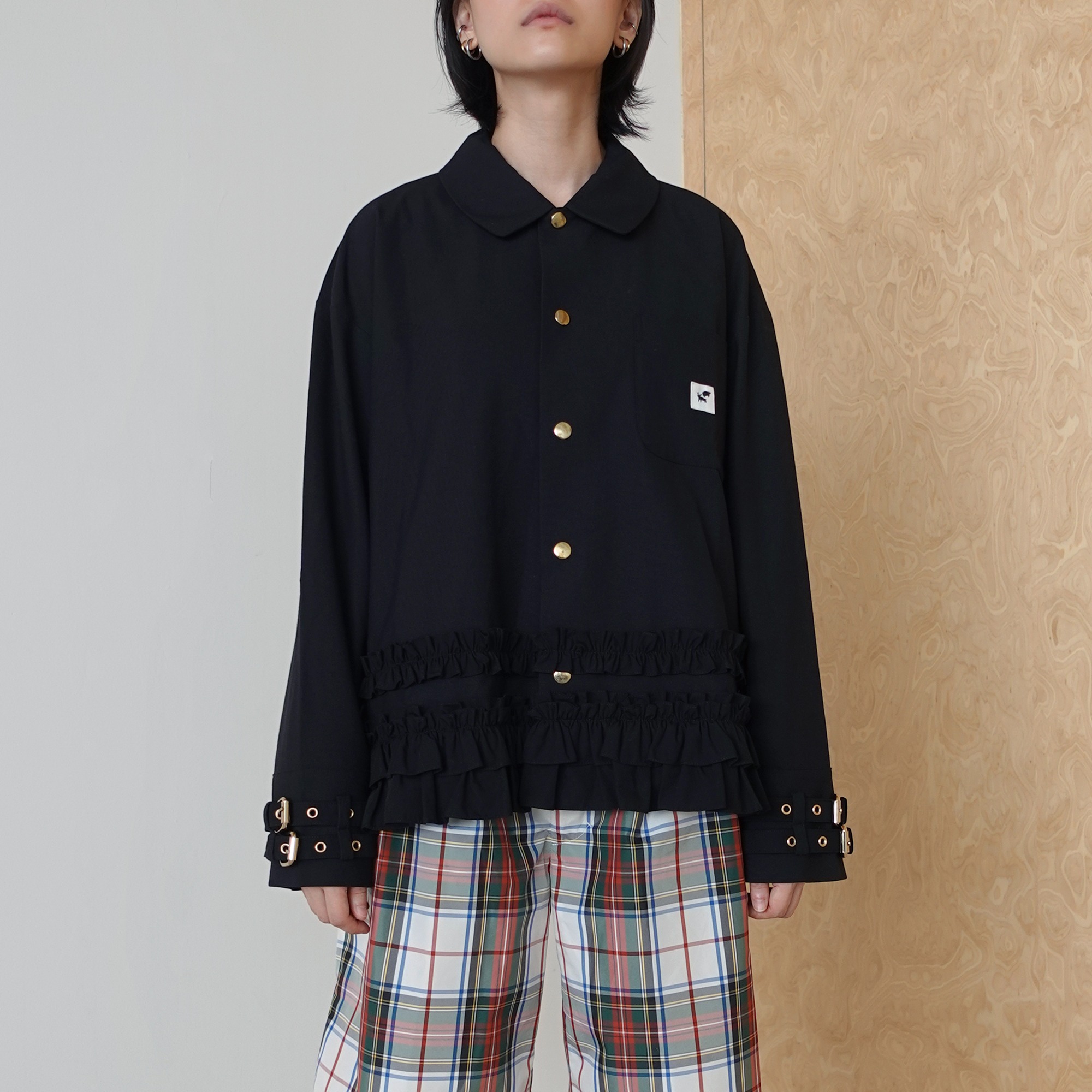 Double Buckle Frill Jacket in Black