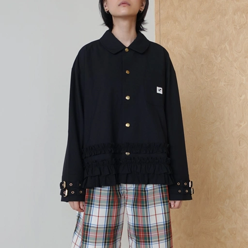 Image of Double Buckle Frill Jacket in Black